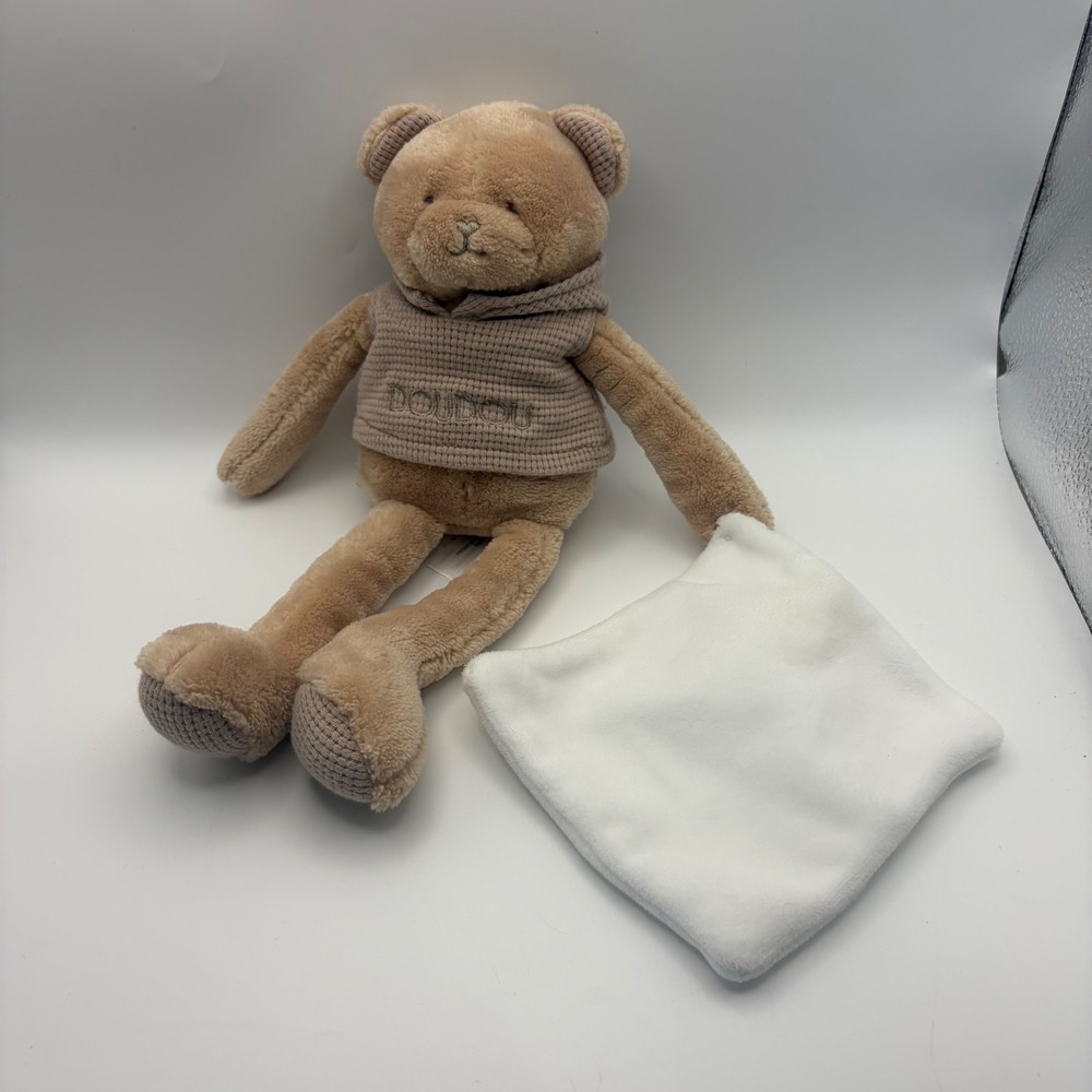 Doudou et Compagnie Paris Sweety Bear Plush Tan Hoodie Security Blanket DC4187